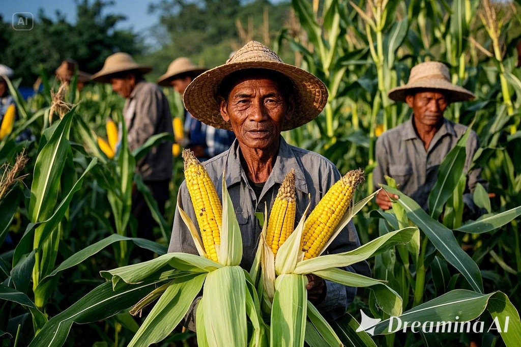 Petani Desa Kanigoro sedang memanen jagung dengan bantuan Babinsa untuk mendukung program swasembada pangan