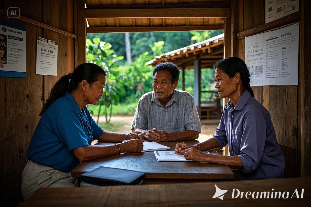 Pelayanan administrasi di kantor kelurahan dengan petugas yang sedang melayani warga